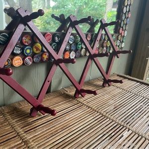 Accordion Wall Hanger Hooks Vintage Decor Red Wooden